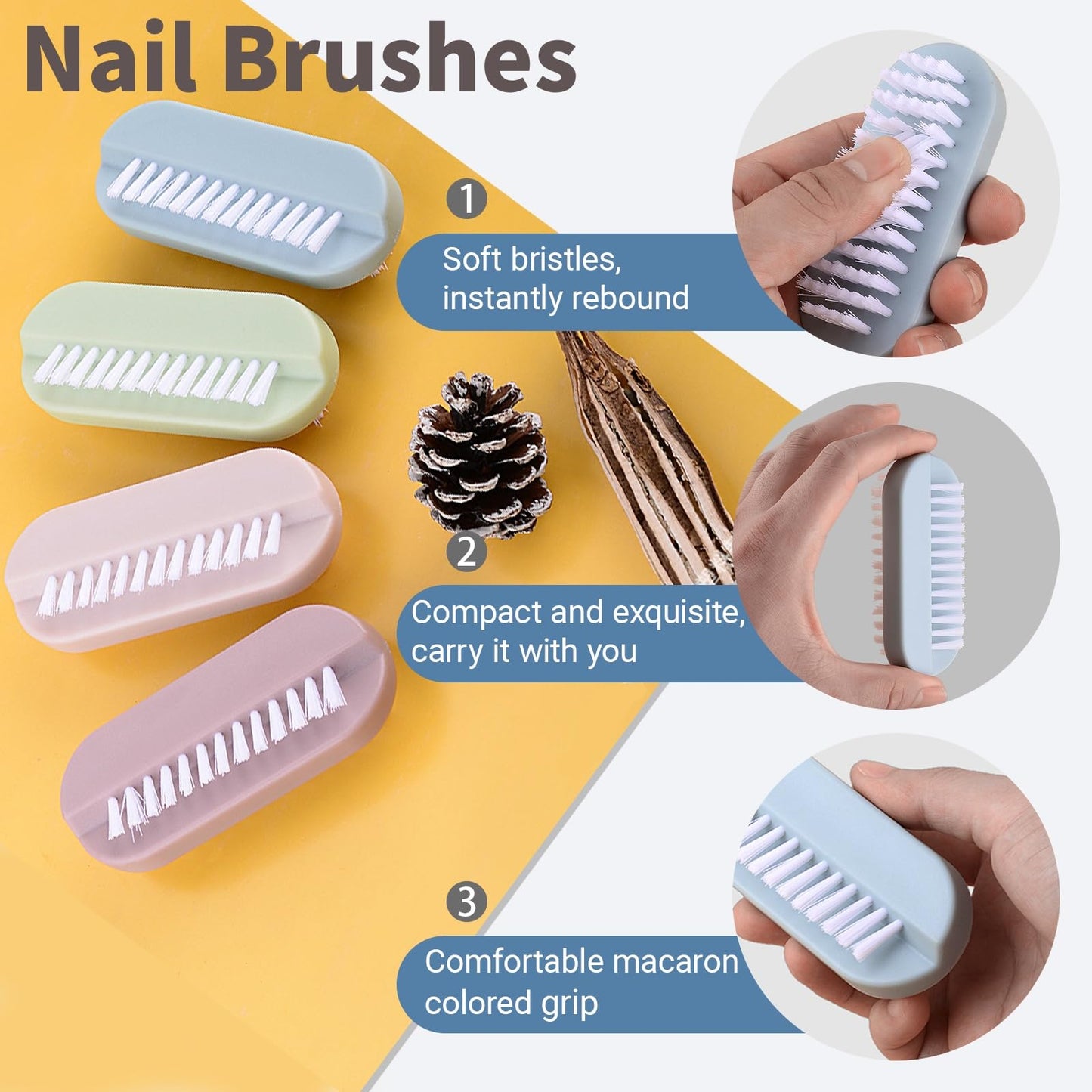 Nail Brush for Cleaning Fingernails 2 Sided Hand Fingernail Scrub Brush with Soft Stiff Bristles Nail Cleaning Brush 4PCS Nail Scrubber Brushes for Men Women Kids