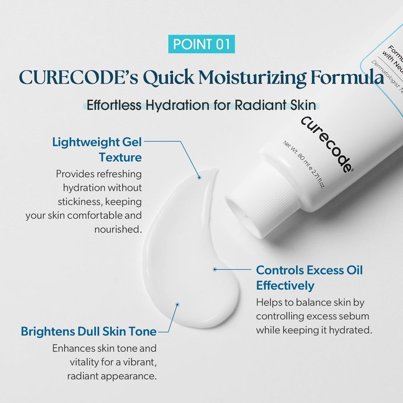 CURECODE Ultra Soothing Radiance Gel Moisturizer for Face with Neuromide & Niacinamide, Lightweight Hydrating Cream for Oily, Sensitive & Acne-Prone Skin, Helps Improve Radiance & Oil Balance