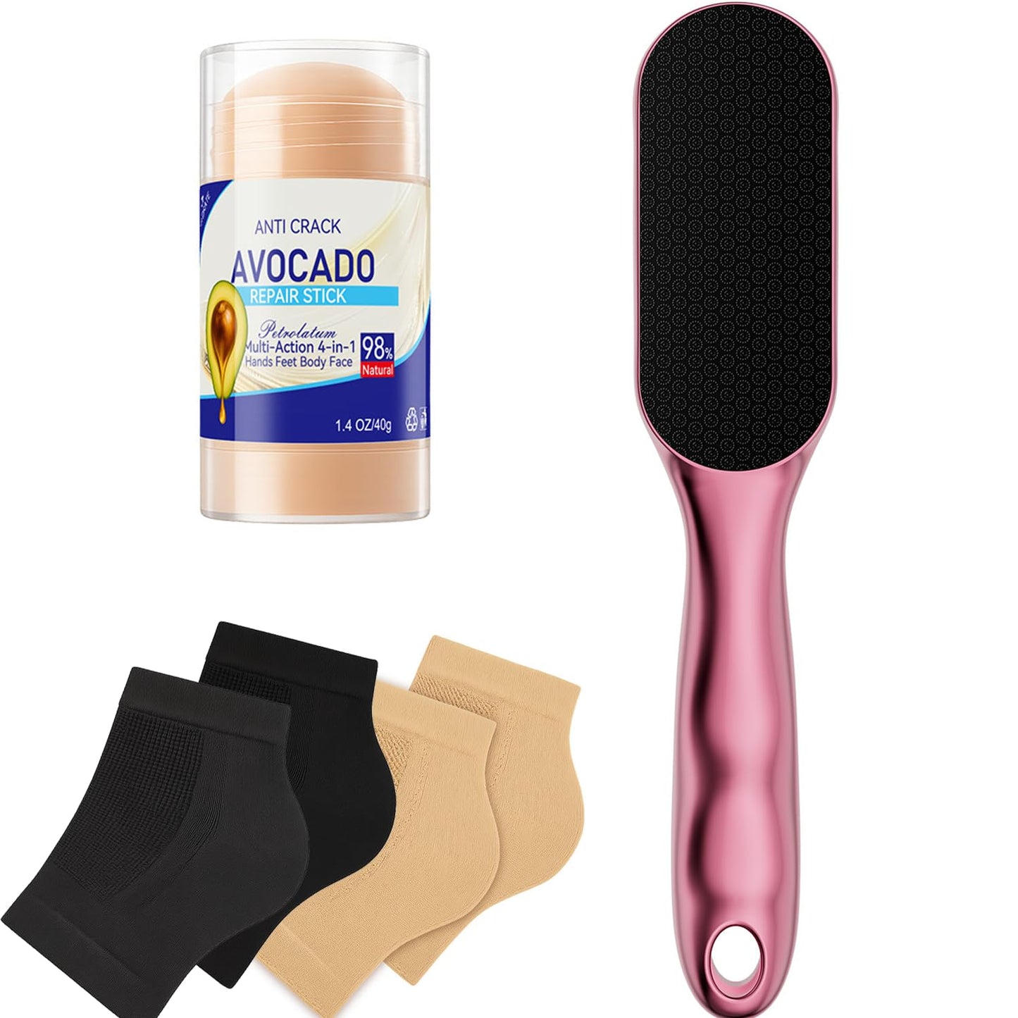 Nano Glass Foot File, Foot Callus Remover & Foot Scrubber for Smooth Feet, Professional Pedicure Tool (Heel Socks & Cracked Heel Stick Included), Pink