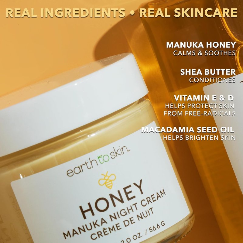 Manuka Honey Night Cream - Hydrating Face Moisturizer for Dry & Sensitive Skin | Shea Butter & Macadamia Oil, 2.0 fl oz