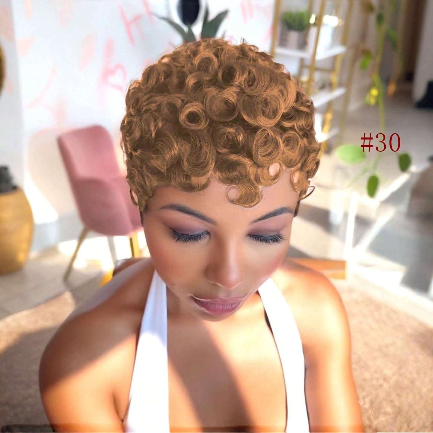 TotoTwinkle 613 Pixie Cut Wig,Short Curly Pixie Wigs Human Hair for Black Women,Full Machine Made,Blonde Glueless Wigs,150% Density For Daily Use Wear and Go Wig (#613, 6 inch)