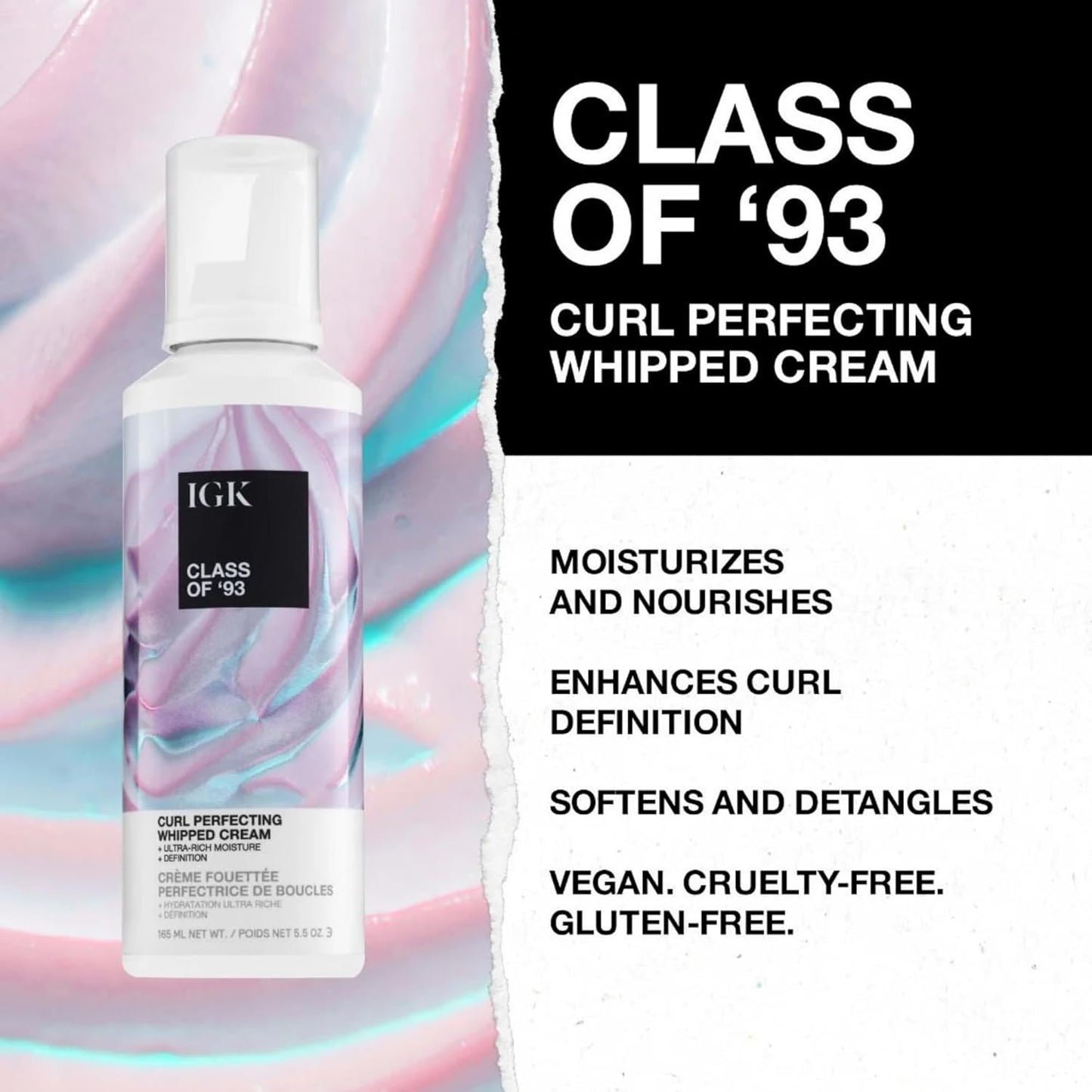IGK Curl Cream | Whipped Leave-In Conditioner for Curly, Wavy & Coily Hair - 10 Butters & Oils, Vegan, 5.5 Oz