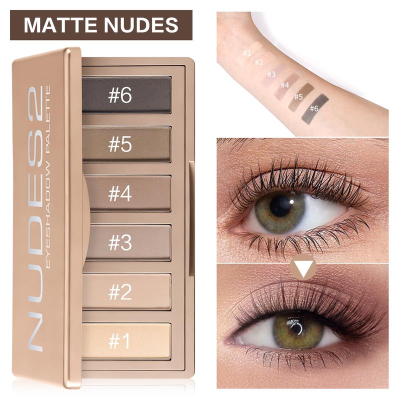 MOOMARTO 6 Matte Neutral Mini Eyeshadow Palette with Brush - Ultra Blendable Cool-Tone Nude Smokey Eye Shadow Palette, Long-lasting Wear Smooth Texture