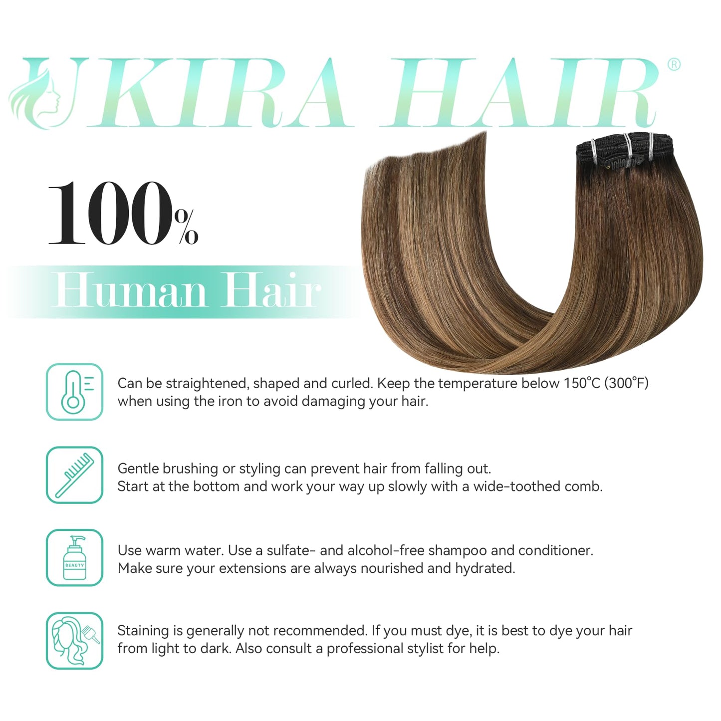 Ukira Balayage Clip in Hair Extensions Real Human Hair, 12 Inch 75g 4/27/4 Chocolate Brown to Caramel Blonde Ombre Human Hair Extensions, Natural Straight Remy Human Hair Clip ins for Women