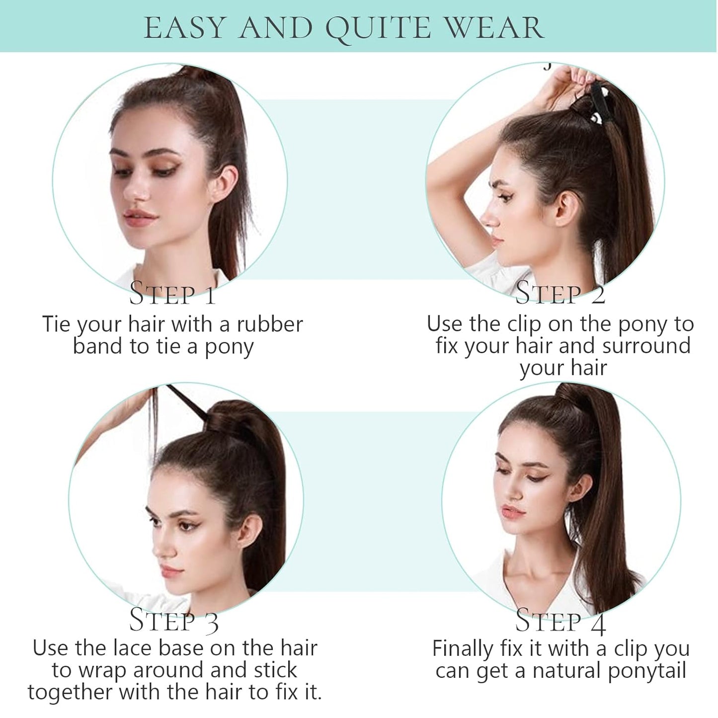 Loxxy Human Hair Ponytail Extension - Chocolate Brown Clip-In Wrap Around 16 Inch, 80g Long Straight Hair