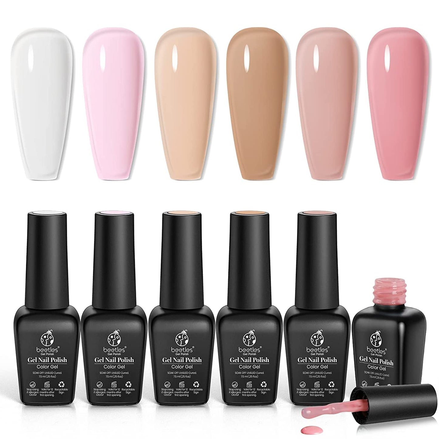 beetles Gel Polish Nail Set 6 Colors Milky White Sheer Pink Nude Jelly Transparent and 6 Colors Jelly Neon Purple Yellow Gel Polish Gel