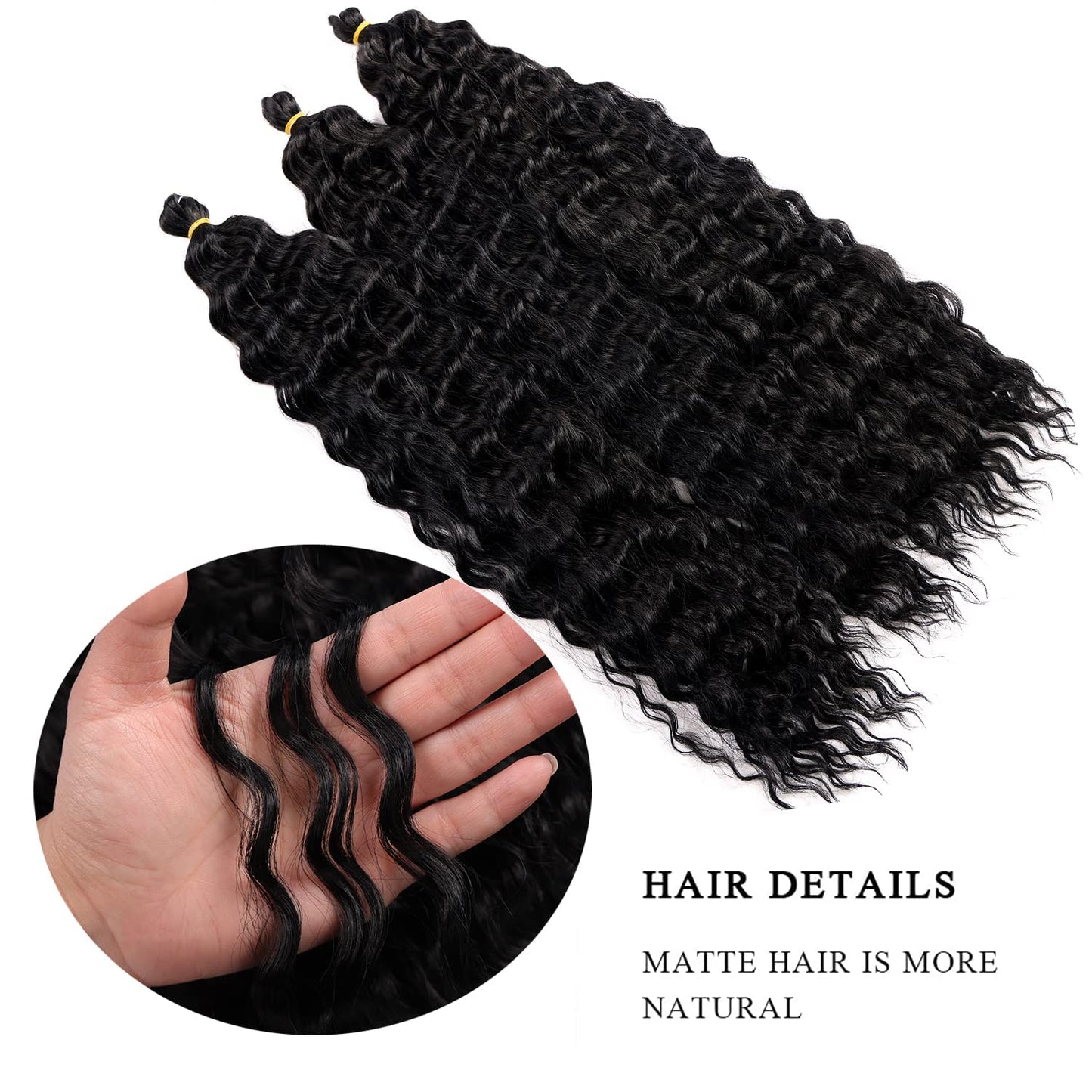 Ocean Wave Crochet Hair Extensions Deep Wave Crochet Hair for Women 22inch 6Packs Synthetic Crochet Hair Curly #1B Natural Black