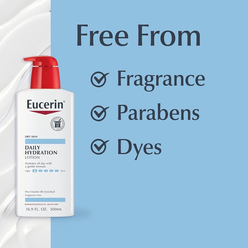 Eucerin Daily Hydration Body Lotion - Unscented Moisturizer with Sunflower Oil & Pro-Vitamin B5 | 16.9 Fl Oz, Pack of 3