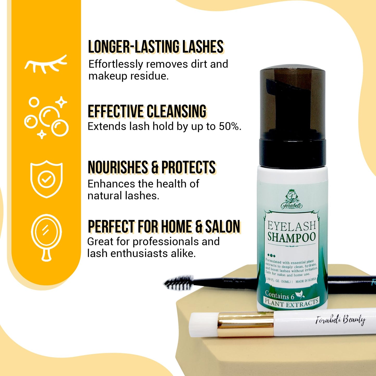 Forabeli Lash Shampoo and Pure Sensitive Lash Extension Glue Bundle - Gently Cleanses Lashes & Removes Makeup - No Fumes, Ideal for Sensitive Eyes - Complete Set for Long-Lasting Eyelash Extensions
