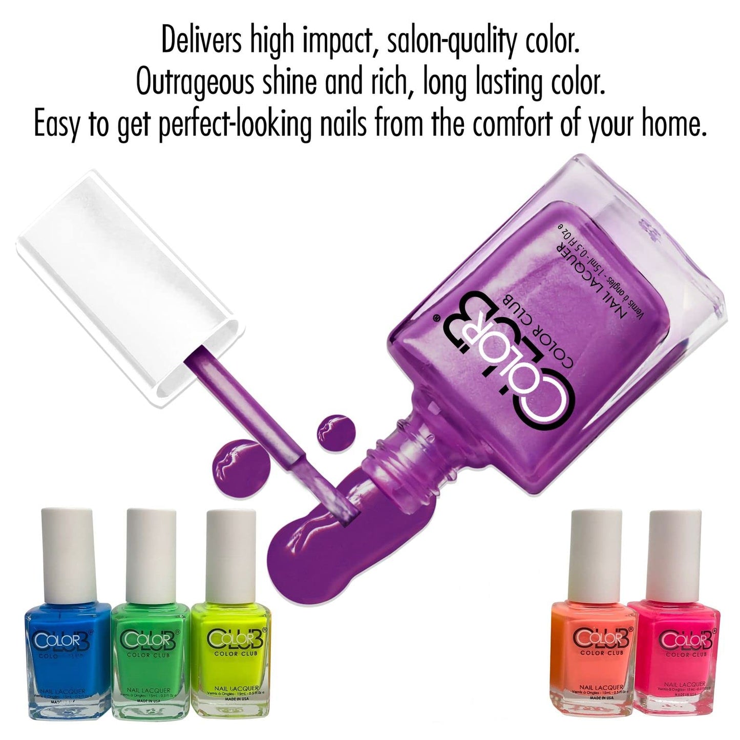 Color Club Neon Nail Lacquer Set - 6 Vibrant Shades for Salon-Quality Manicures and Art