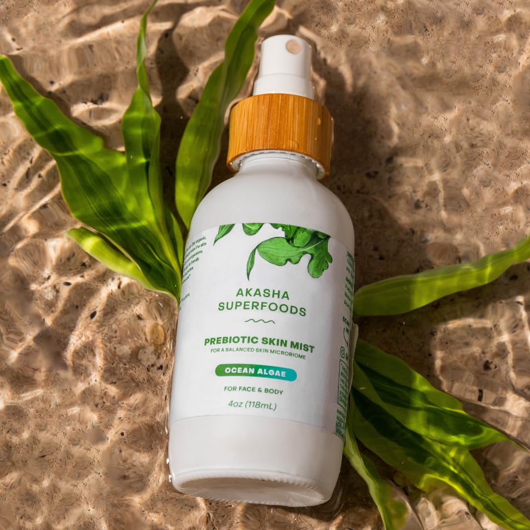 Akasha Prebiotic Skin Mist - Organic Facial Spray with Sea Kelp Extract | 3.4oz for Acne, Psoriasis & Sunburn Relief