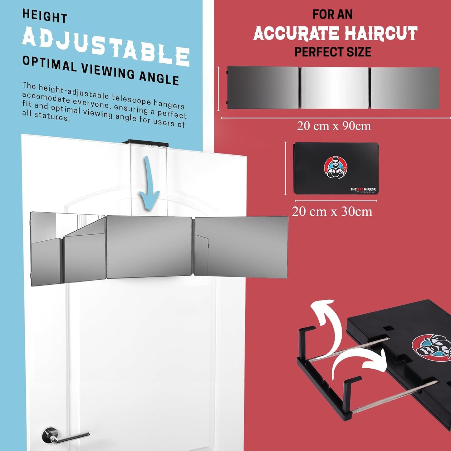 360 Mirror - Adjustable 3-Way Trifold Mirror for Self Hair Cutting | Ideal for Men & Women
