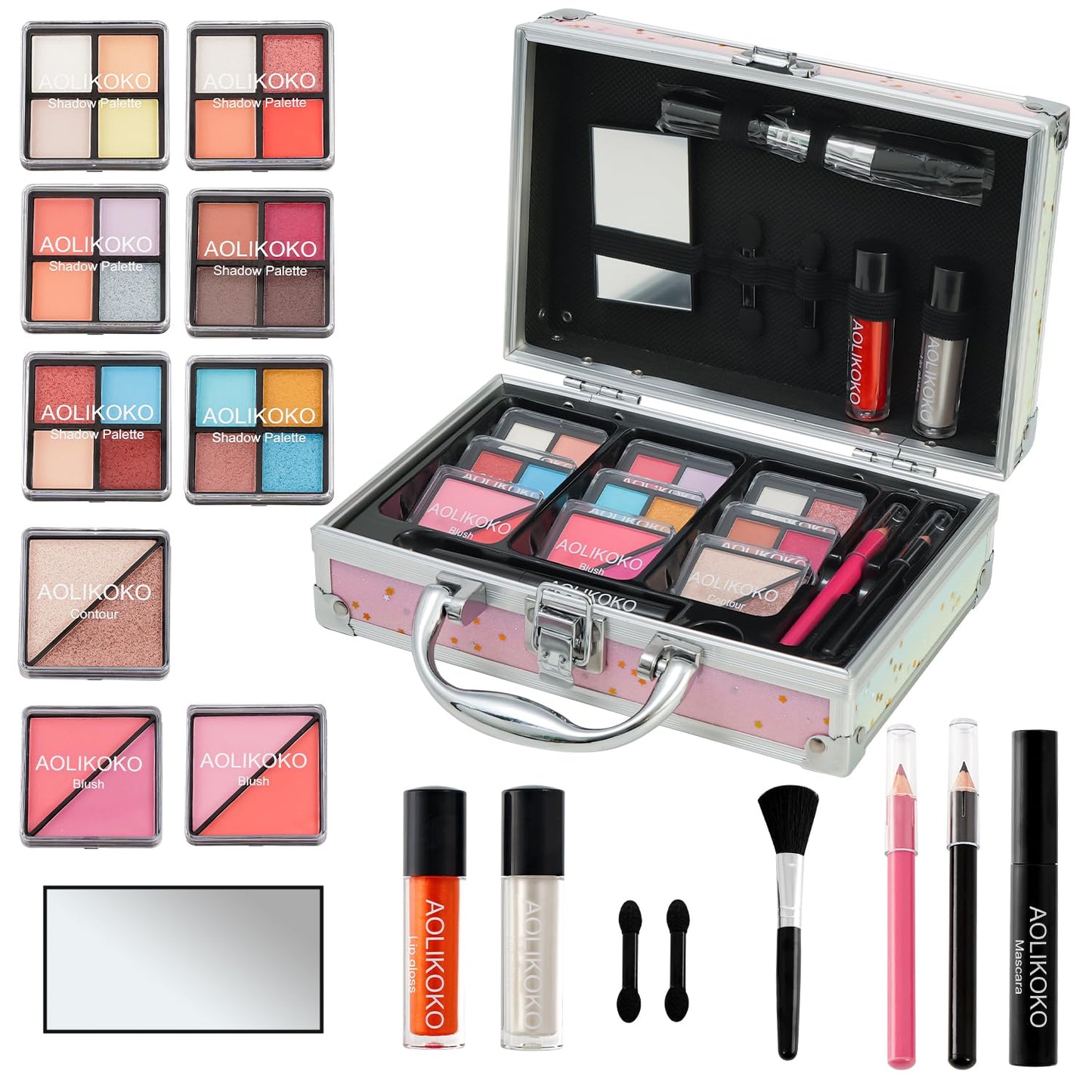 AOLIKOKO Makeup Kit for Teenager & Women Full Kit, All in One Makeup Set With The Small Cosmetic Train Case, Professional Makeup Kit, Makeup Gift Set for Women Girls (Set A)