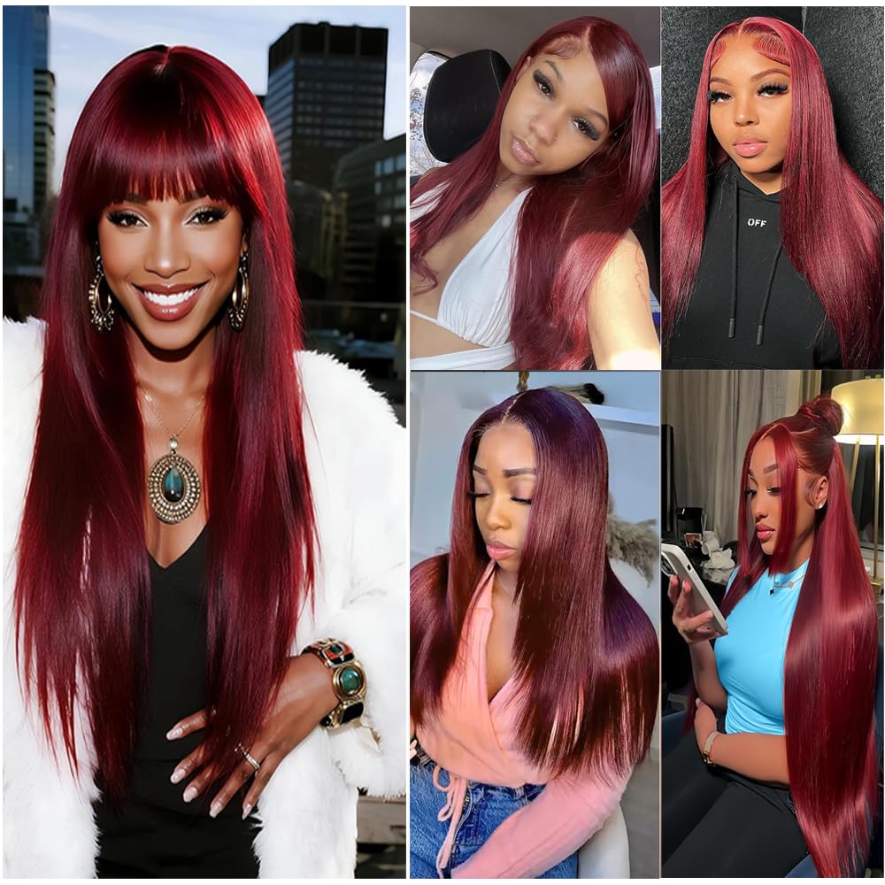 Hiaplame Burgundy Human Hair Bundles #99j Straight Bundles 8 10 12 inch Double Weft Burgundy Straight Human Hair Weave Brazilian Virgin Remy Hair Extensions Soft and Silky for Women