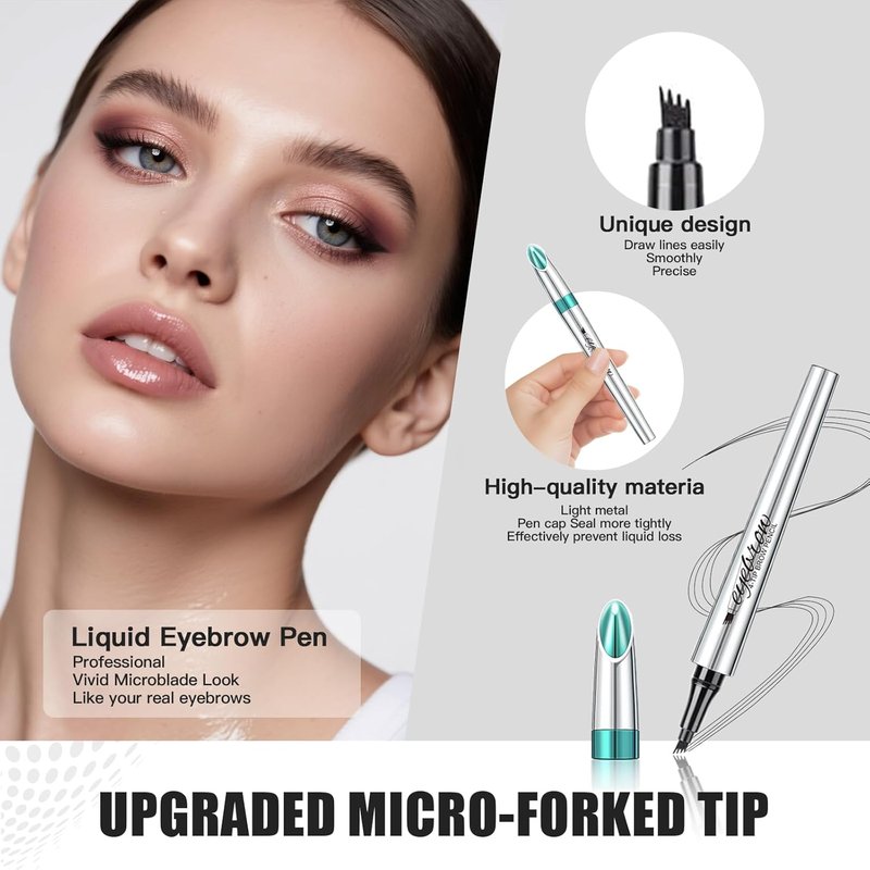 Microblading Eyebrow Pencil - Waterproof Brow Pen with Micro-Fork Tip | Natural Look, Light Brown