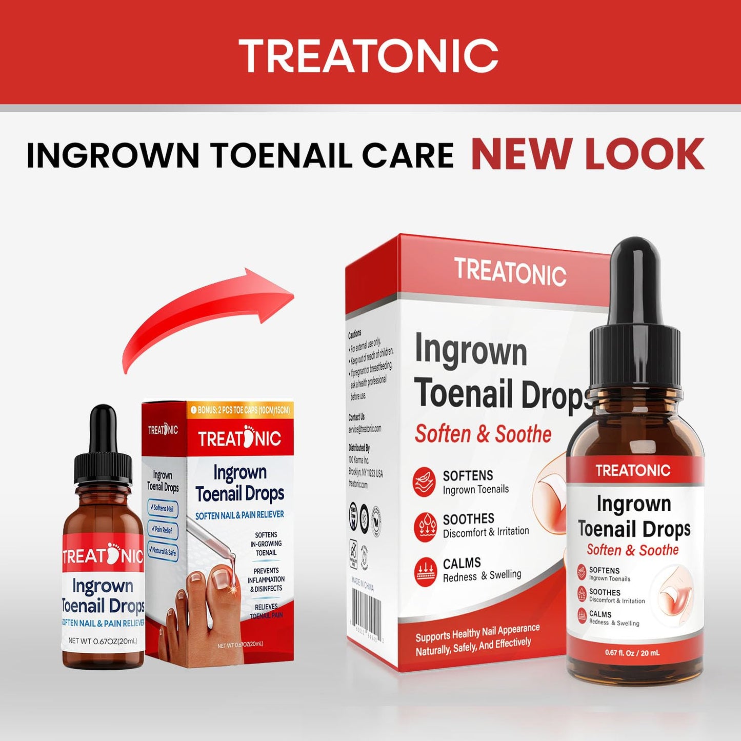 Treatonic Ingrown Toenail Treatment Drops - Ingrown Toenail Softener and Reliever Kit for Easy Trimming with Silicone Gel Toe Caps - 2 Pack
