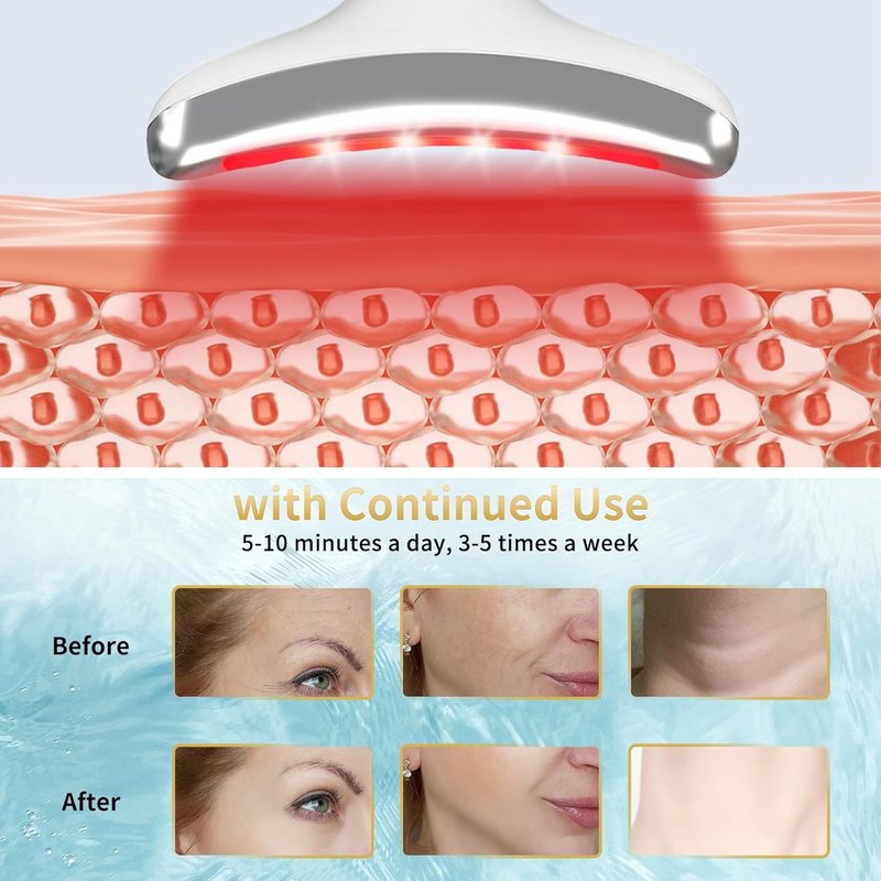 Red Light Therapy Device for Face & Neck - 4 Color LED Skin Care Tool | Micro-Current Vibration, Hot & Cold Functions