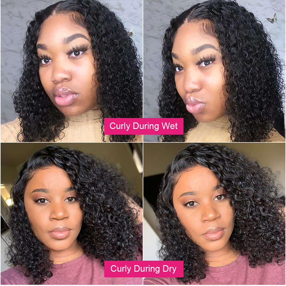 Tascal Wear and Go Glueless Short Curly Bob Wig 4x4 Lace Closure Wigs Human Hair Brazilian Human Hair Wigs for Women Wet and Wavy(14 Inch)