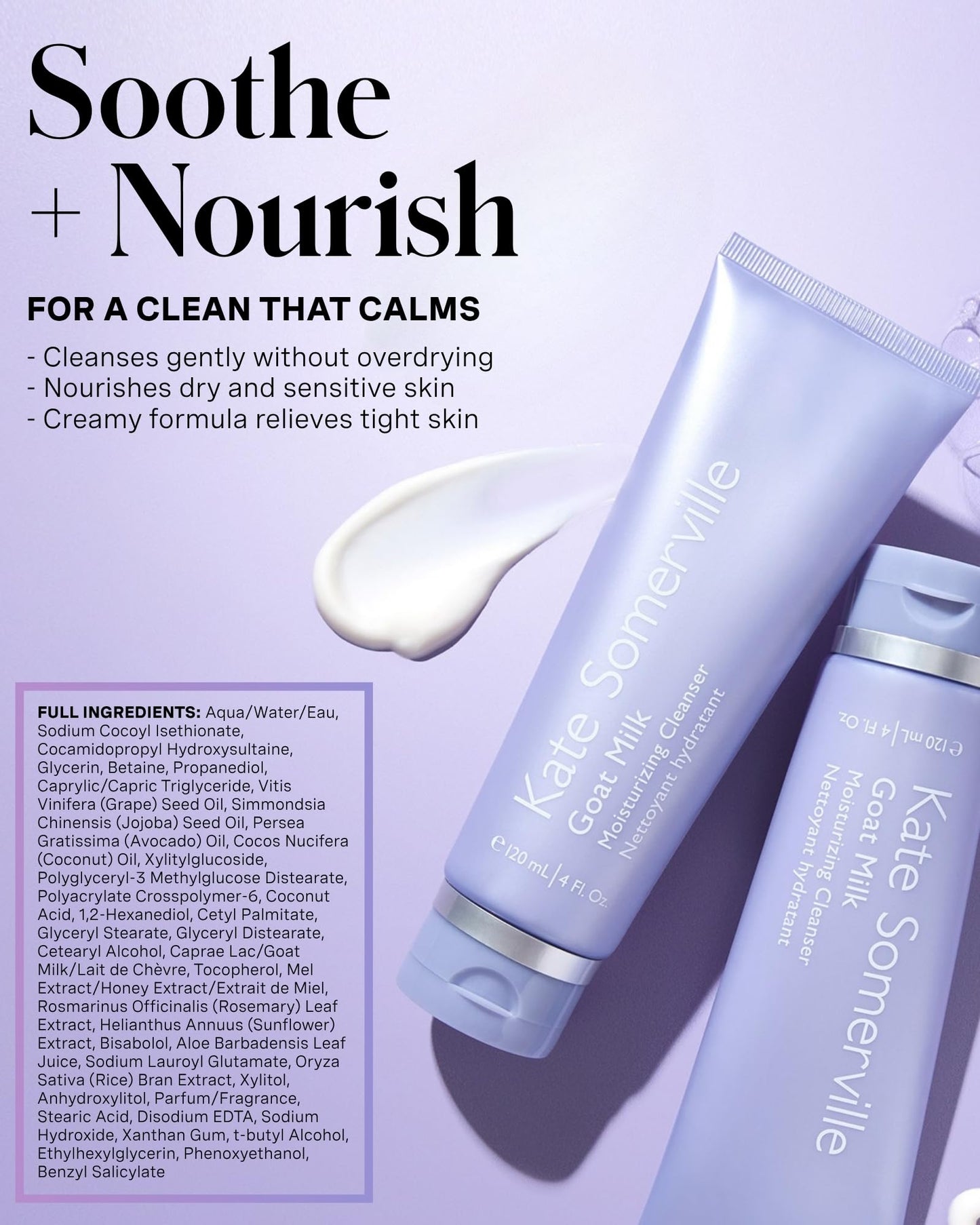 Kate Somerville Goat Milk Moisturizing Cleanser - Gentle Daily Face Wash for Sensitive Skin, Relieves Dry Skin & Tightness, 4 Fl Oz