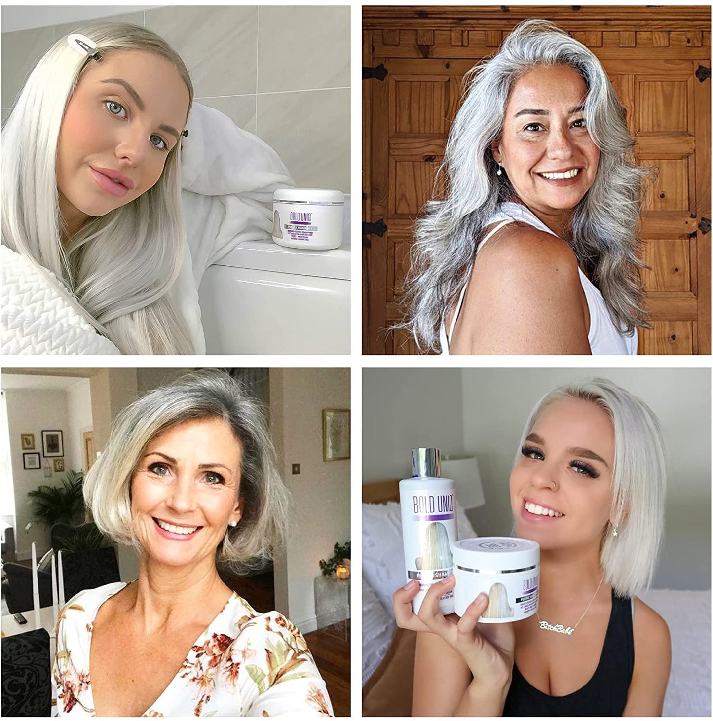 BOLD UNIQ Purple Hair Mask For Blonde, Platinum, Bleached, Silver, Gray, Ash & Brassy Hair & BoldPlex 4 Bond Strengthening Protein Shampoo Bundle - Remove Yellow Tones and Condition Dry, Damaged Hair