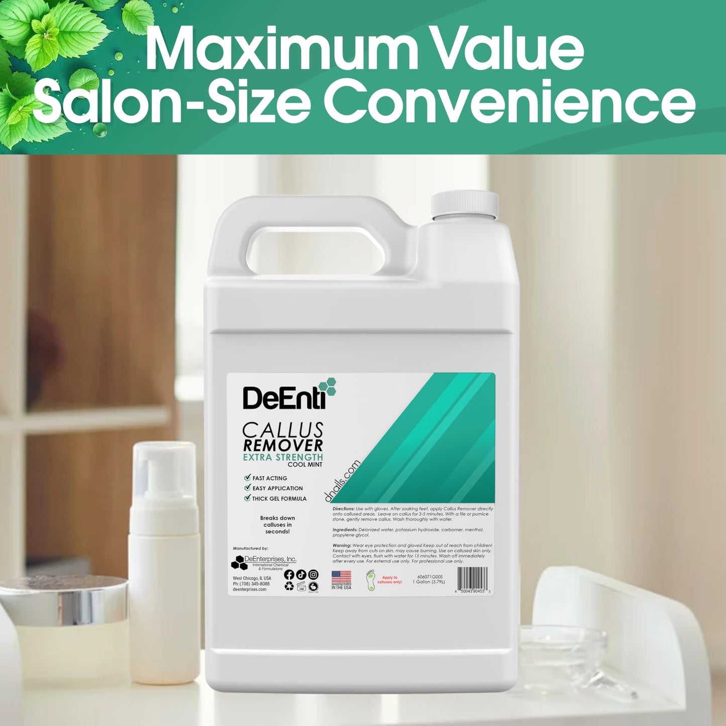 DeEnti Callus Remover for Feet, Extra Strength Foot Callus Remover Gel, 128oz Gallon Salon Grade Bulk Pedicure Supplies for Dry Skin, Cracked Heel, Professional Strength Foot Care, Cool Mint