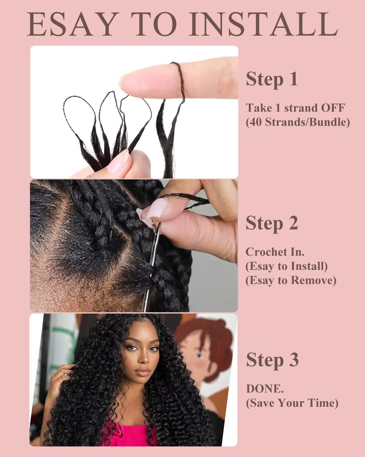 12A Human Crochet Hair for Boho Braids 3 Bundles 14 Inch 100g Deep Wave Braiding Hair for Bohemian Knotless Braids 100% Unprocessed Brazilian Virgin Miracle Knots Crochet Hair Natural Color