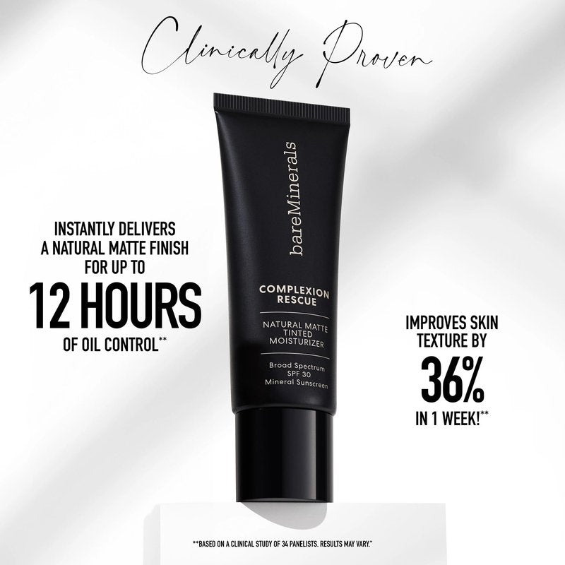 bareMinerals Complexion Rescue Natural Matte Tinted Moisturizer, Tan Amber 07, Vegan, Cruelty-Free & Dermatologist-Tested