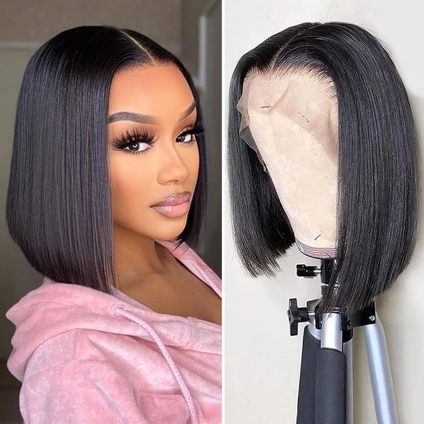 Bob Wig - Lace Front Human Hair Wig 10 Inch Short Brazilian Virgin Straight | Natural Color for Black Women
