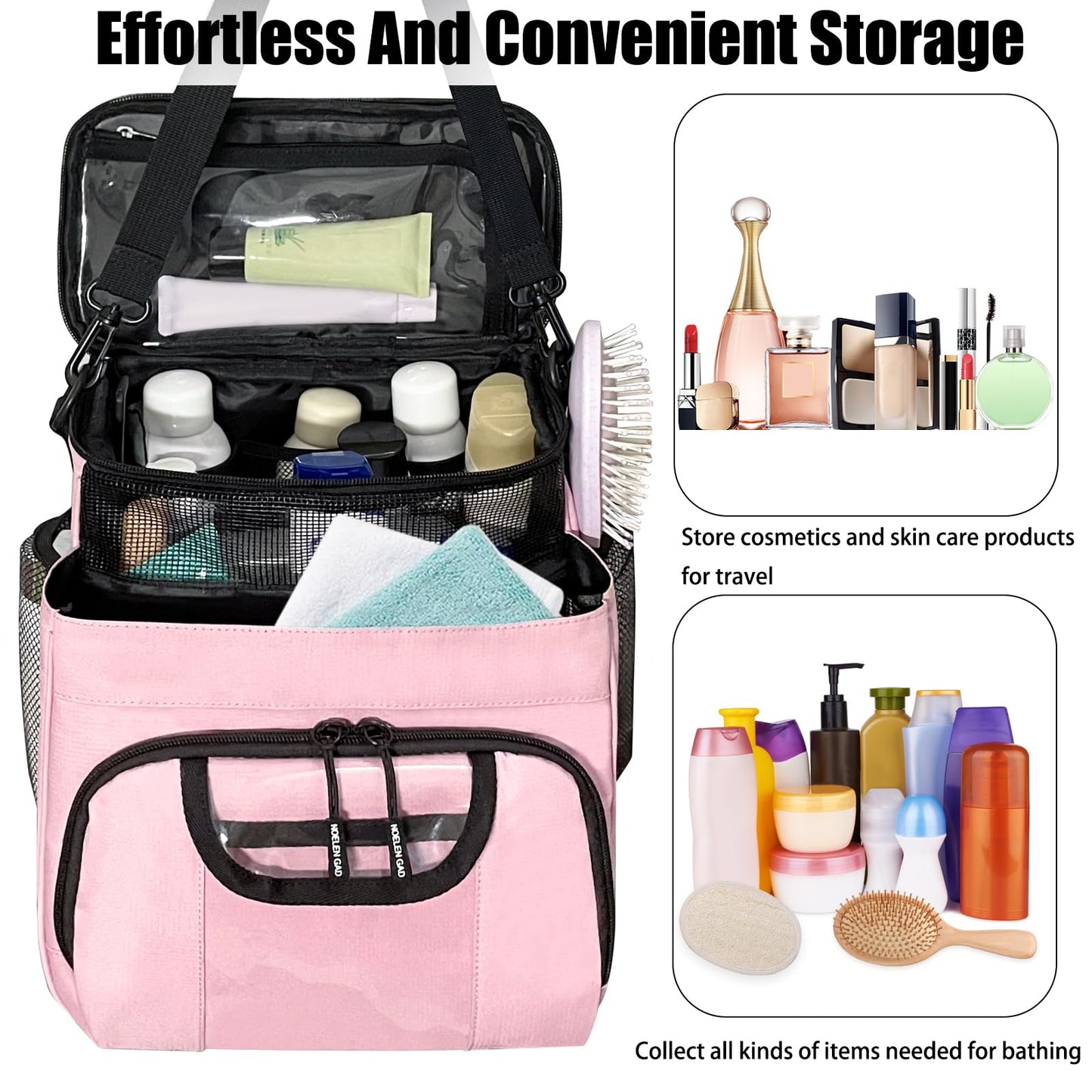 Large Toiletry Bag for Women Men, Bathroom Bag, Water Resistant Portable Shower Caddy for College Dorm, Hanging Toiletry Bags for Traveling, Gym Camping Cruise Ship Travel Essentials Shower Bag (Pink)