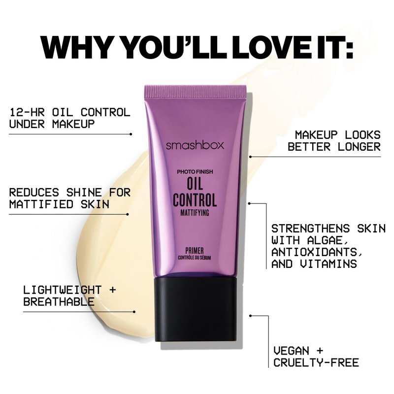 Smashbox Photo Finish Oil Control Primer | Mattifying Oil-Control Makeup Primer for 12 Hours with Salicylic Acid, Witch Hazel and Zinc to Strengthen + Hydrate Skin, 1.01 Fl Oz