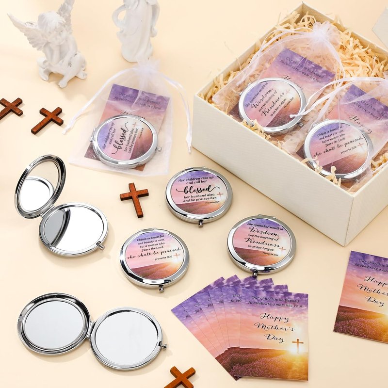 Christian Compact Makeup Mirror Set - 12 Round Pocket Mirrors with Bible Verses & Gift Bags | Perfect Mother's Day Church Gifts