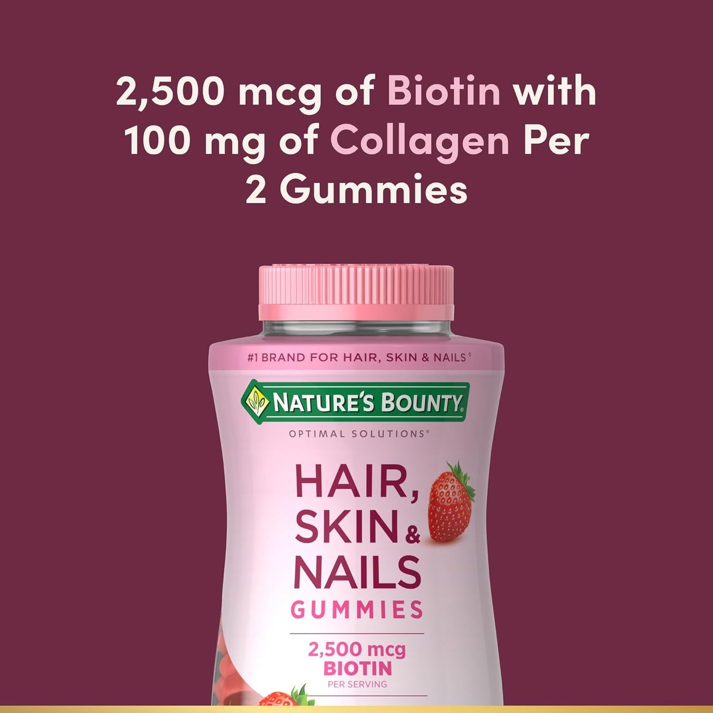 Nature's Bounty Hair, Skin & Nails Gummies - Biotin 2500 mcg, Strawberry Flavor | 200 Count