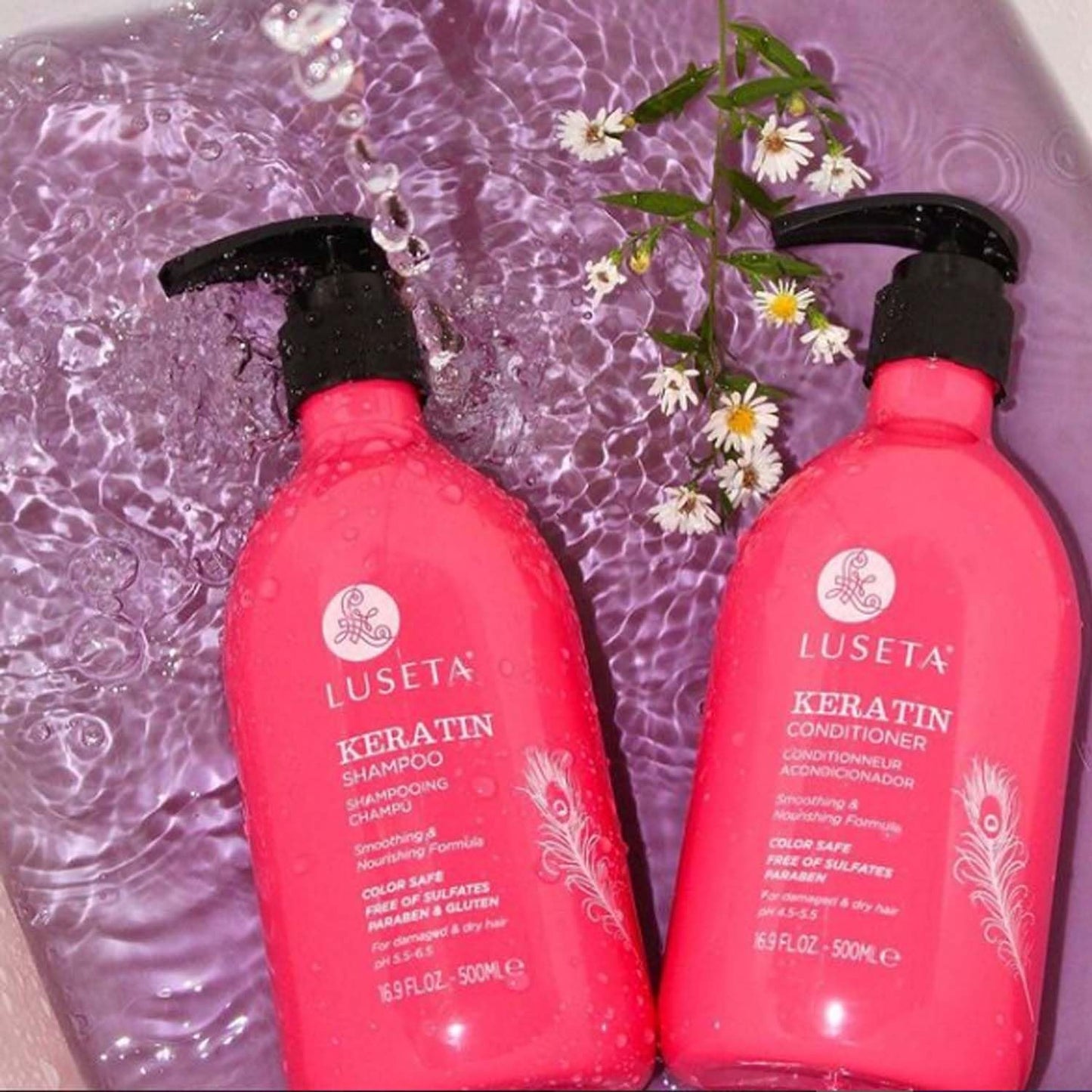 Luseta Keratin Shampoo Set - Nourishing Treatment for Color Treated Hair | Full & Travel Sizes (2x16.9 FL Oz + 2x1.01 FL Oz)