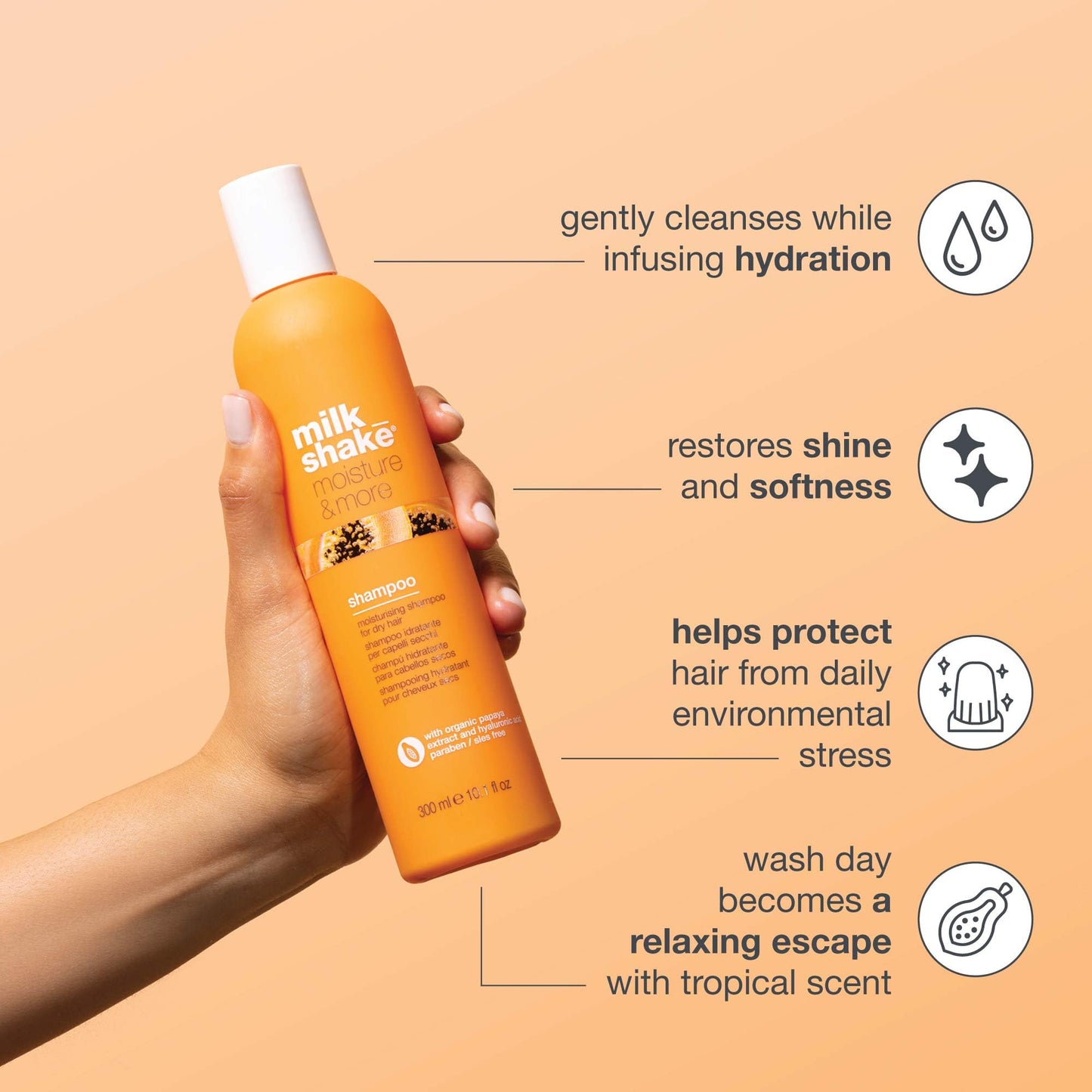 milk_shake Moisture & More Shampoo - Moisturizing Shampoo for Dry, Dull Hair | Restores Moisture and Shine | 10.1 Fl Oz/Tropical Scent