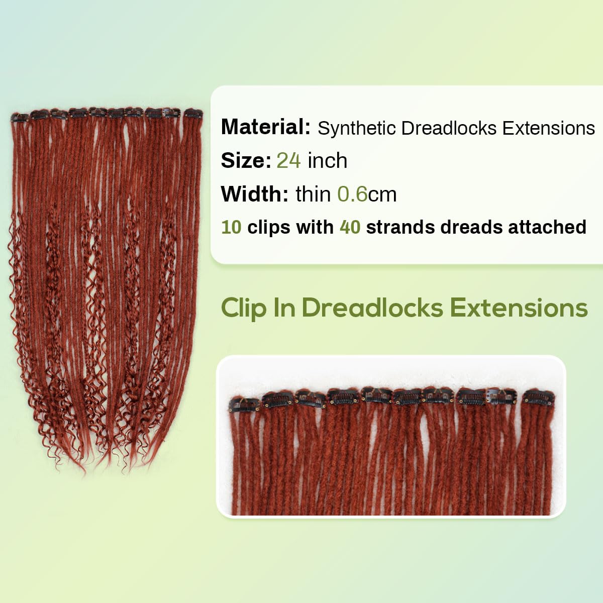 Pouweney 10PCS Clip in Dreadlock Extensions Full Sets, 24 inch Synthetic Clip Dreads Extensions Handmade Soft(gray/white, Clip-in 40 Strands)