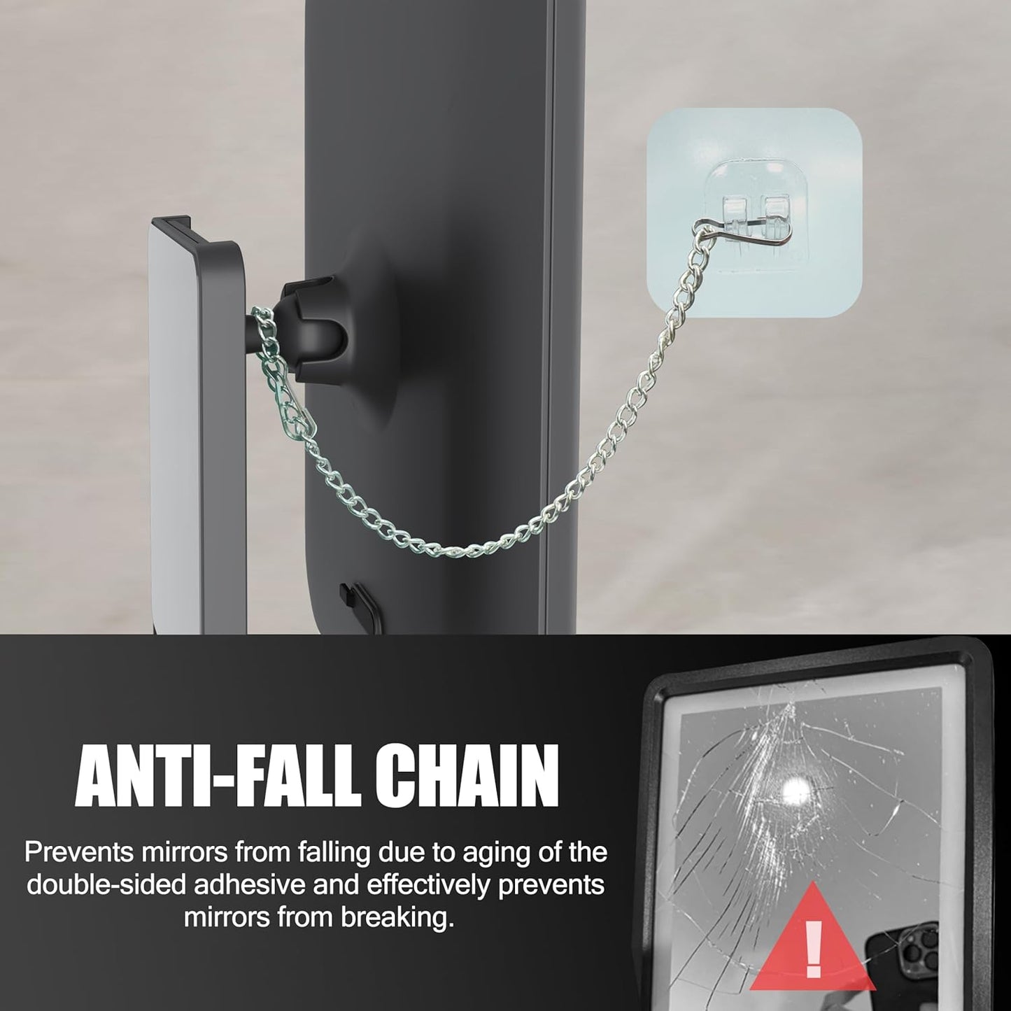 Lighted Anti-Fog Shower Mirror - 3 Color Modes, 360° Rotation, Rechargeable with Storage Tray & Razor Holders | Grey