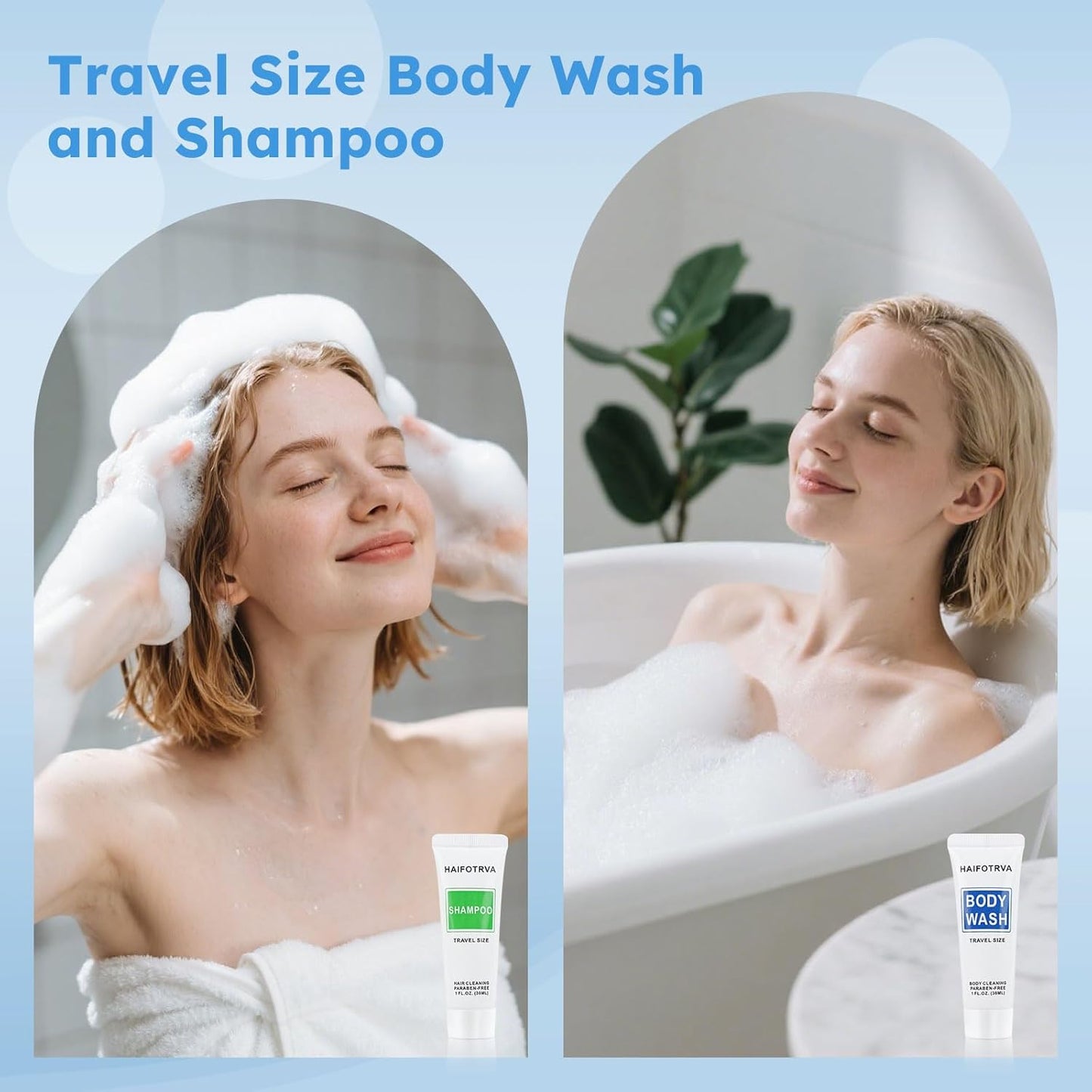 Travel Size Shampoo & Body Wash | Bulk Pack of 50 | 30ml Individually Wrapped Toiletries for Hotels & Travel