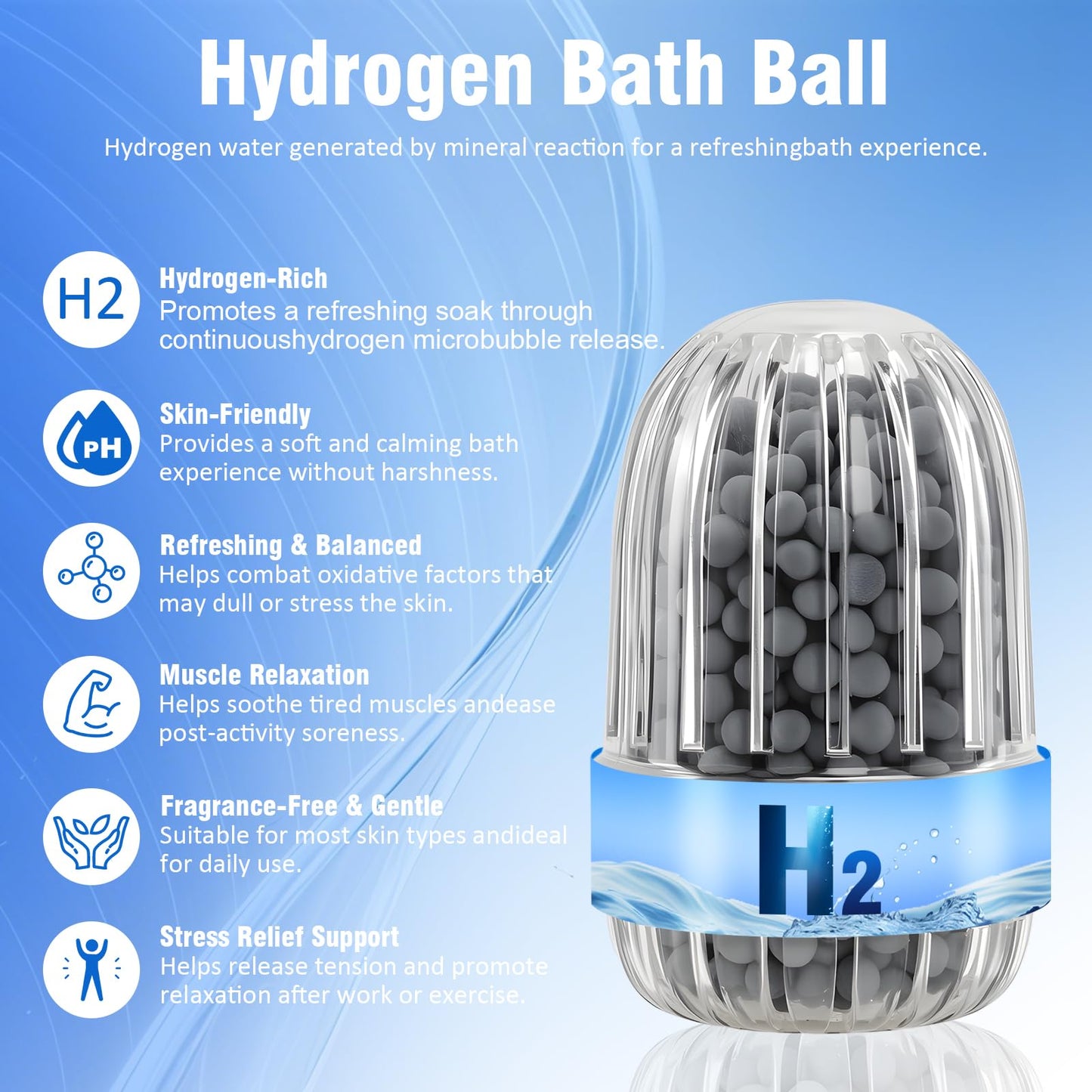 Hydrogen Bath Bombs Beads, Hydrogen H2 Water for Bathing Spa,Foot Bath,face Washing Muscle & Stress Relief Reusable Design 2pack