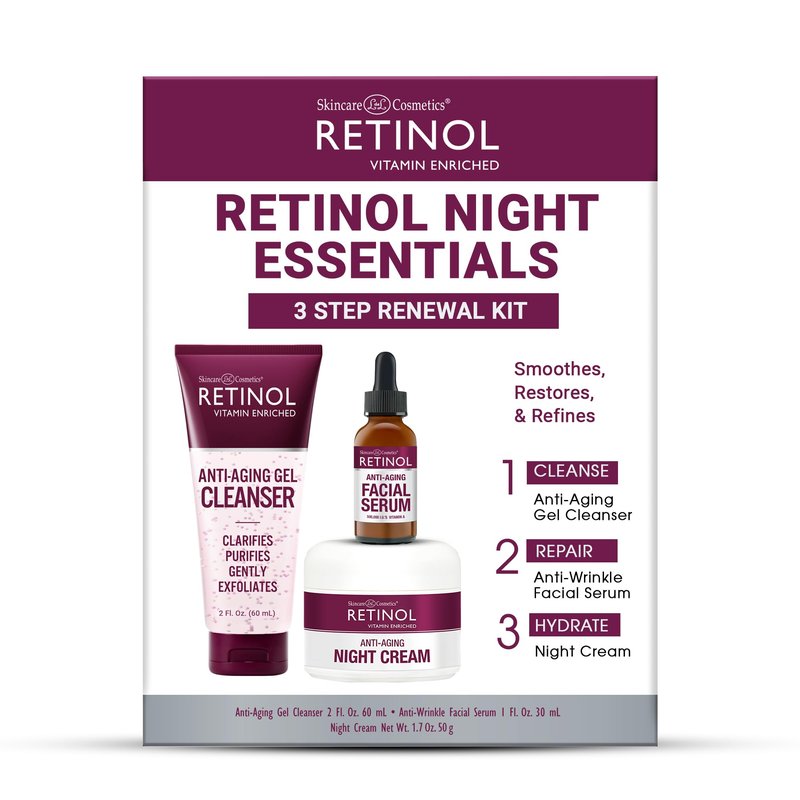 LIVAURA Retinol Anti-Aging Night Essentials – 3 Step Renewal Kit – The Original for a Younger Look – Smooths, Restores, and Refines – Cleanse, Treat, Repair & Hydrate On-The-Go