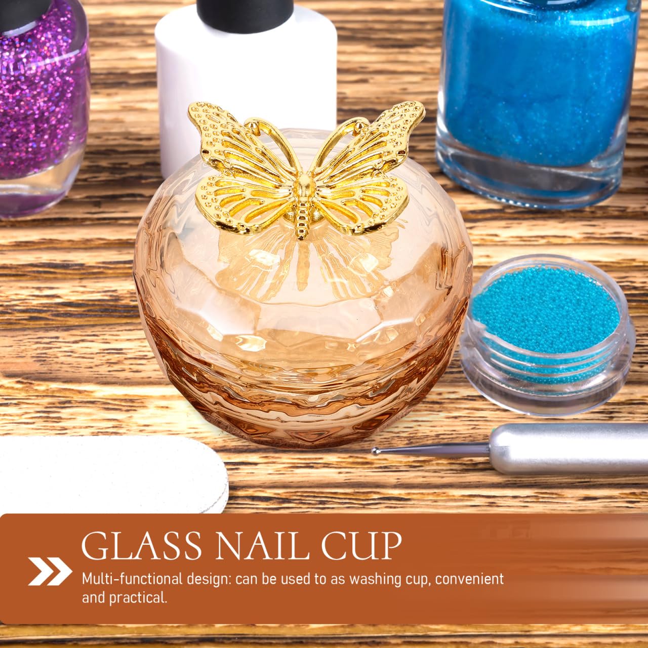 Baluue Nail Dappen Dish with Lid 3 Inch Manicure Pen Wash Cup Durable Thickened Glass Nail Art Cup for Polish Liquid and Powder Storage