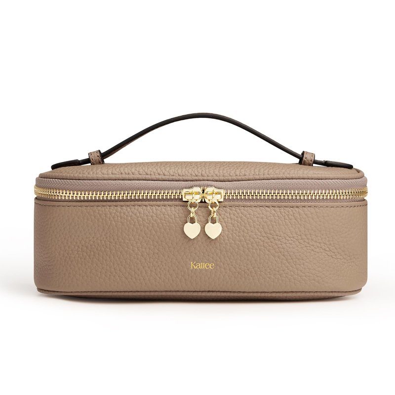Kattee Makeup Bag for Women, Leather Cosmetic Bag, Working Makeup Bags for Ladies with Handles, Portable Travel Toiletry Bag, Brown