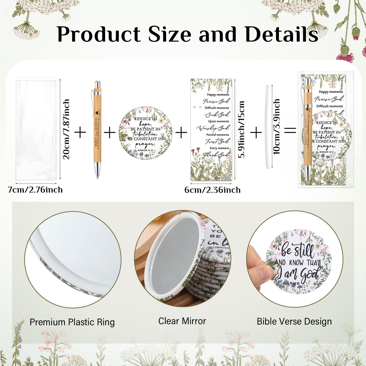 Dinifee 30 Sets Christian Gifts Bulk for Women Bible Verse Pen Flower Mini Compact Mirrors Floral Makeup Mirrors Inspirational Religious Gifts for Church Womens Ladies Sunday School