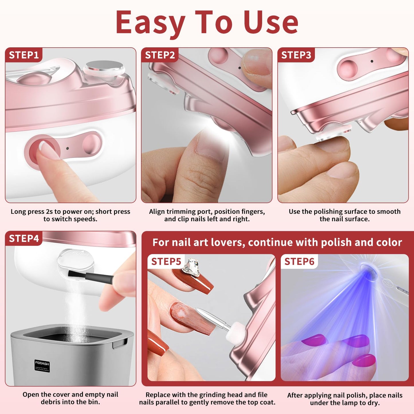 2025 Upgraded 4-in-1 Electric Nail Clipper for Seniors Adults Kids, Automatic Nail Trimmer with 3 Speeds, LED Light & Nail Debris Storage, Rechargeable Electric Toenail Clipper for Thick Nails