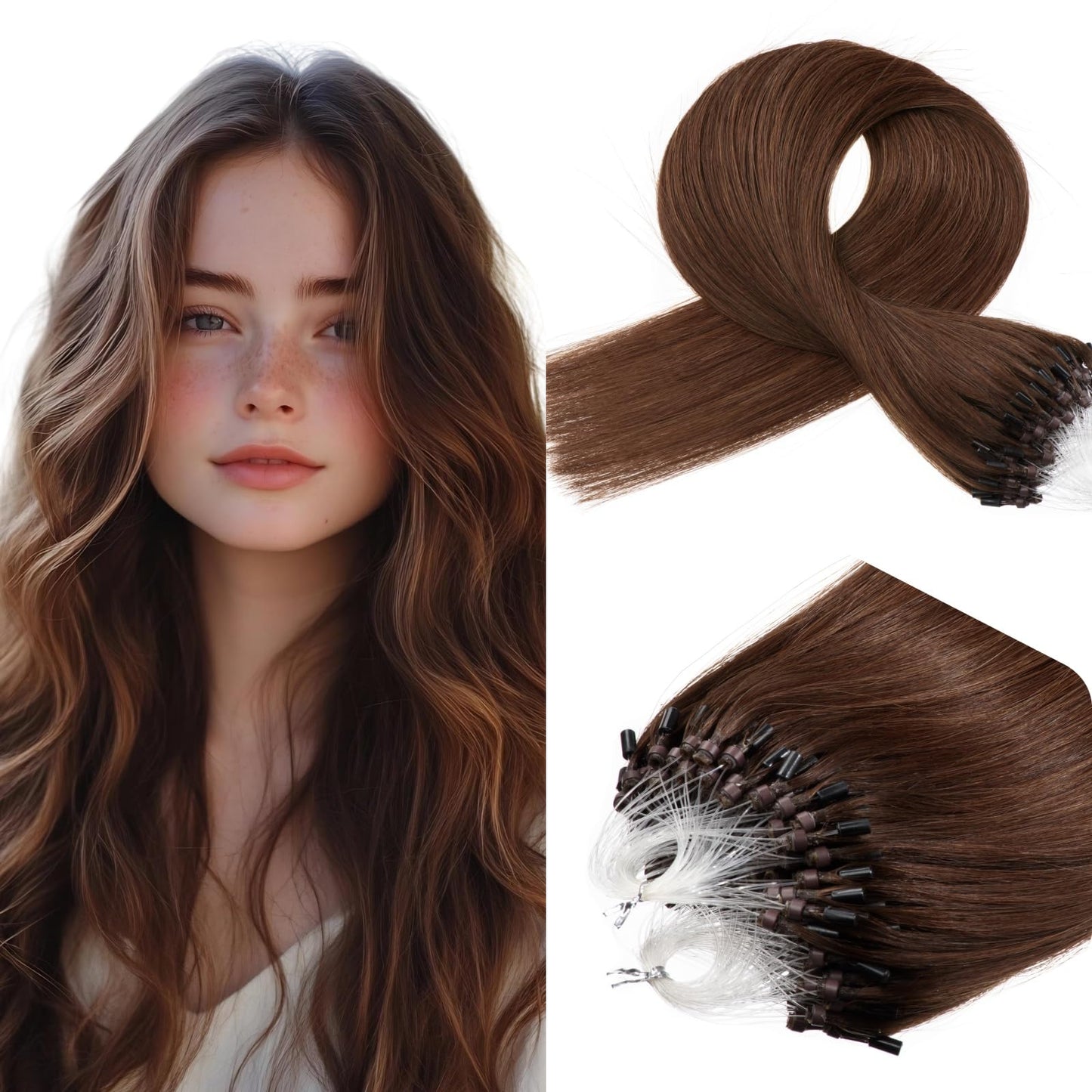 Brown Micro Bead Hair Extensions Short 14 Inch Microlink Human Hair Extensions 100strands 50g Cold Fusion Remy Hair Extension #4 Microlinks Extensions