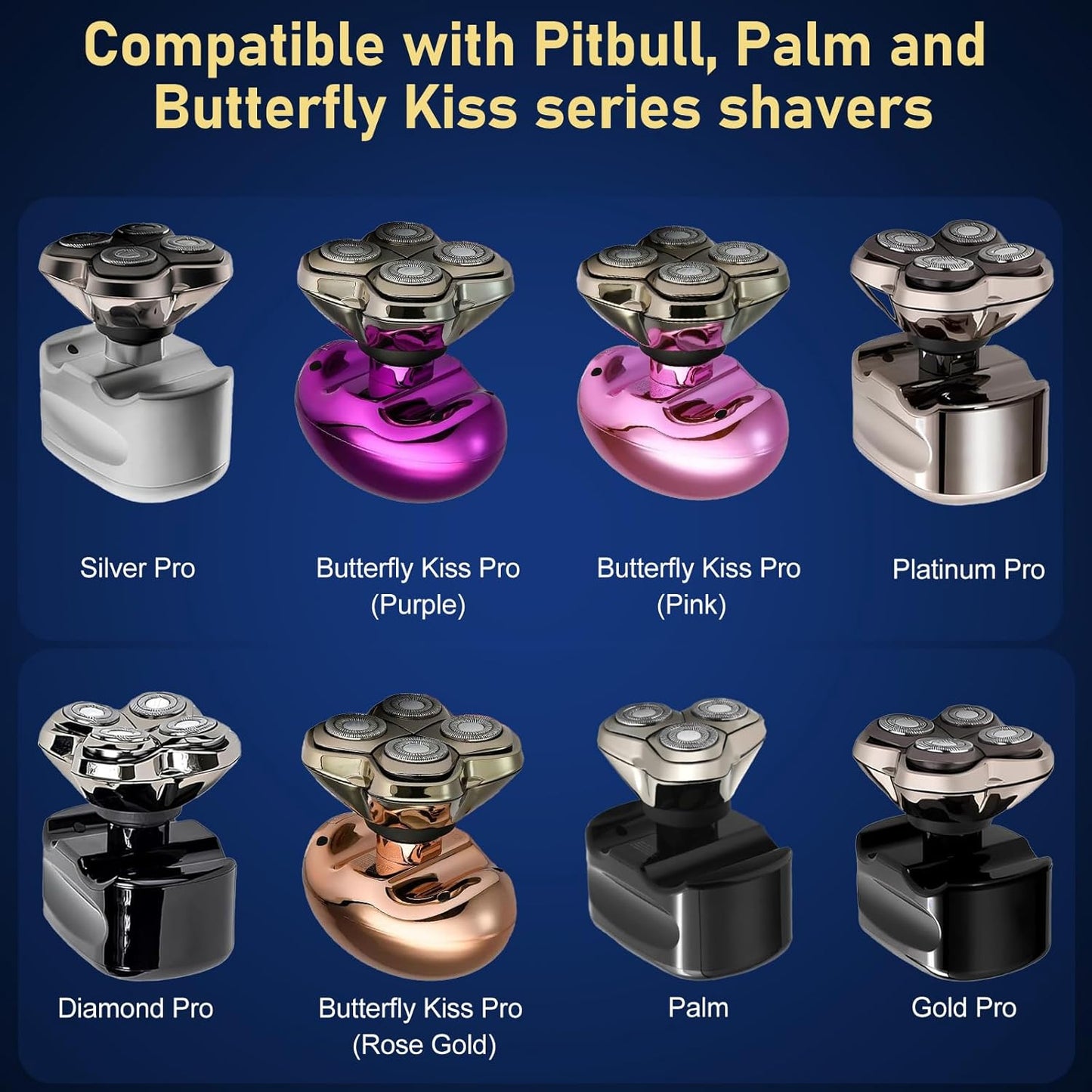 Skull Shaver Replacement Blades - 4-Pack Triple-Ring Heads for Pitbull Gold/Silver/Platinum Pro Shaver