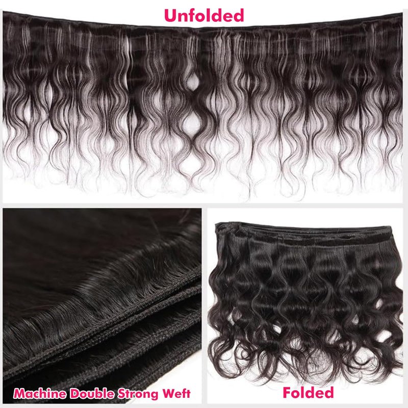 Human Hair Bundles Body Wave 10 12 14 Inch 100% Unprocessed Brazilian Body Wave 3 Bundles Human Hair Extensions for Women Quick Weave Natural Color