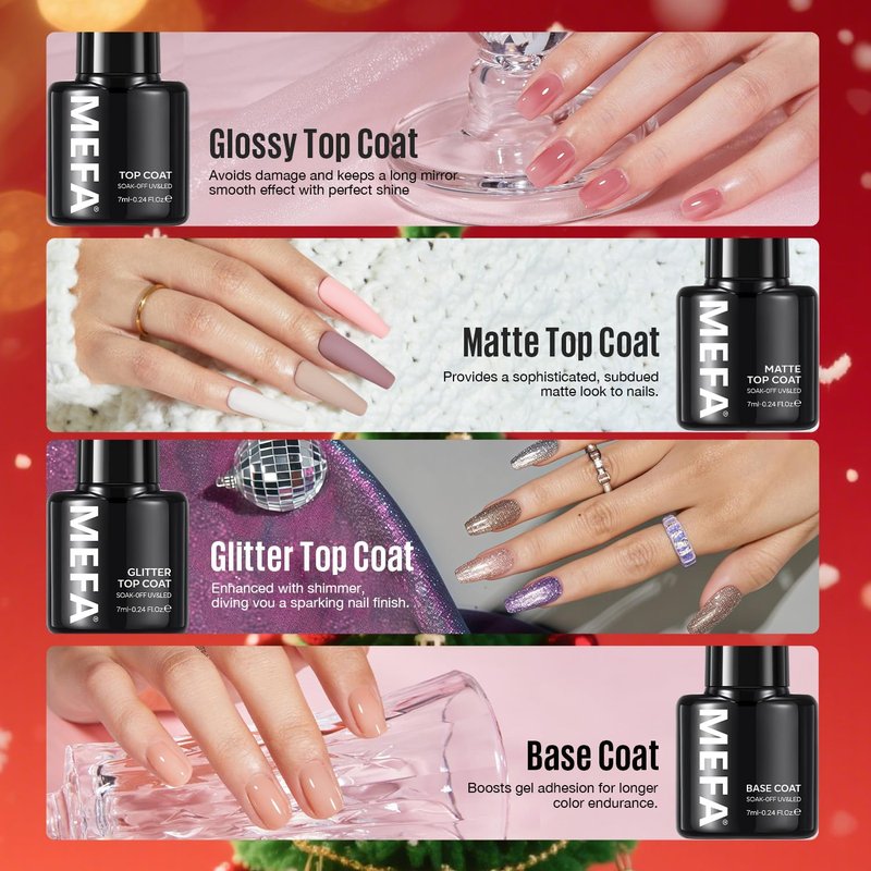 Mefa Christmas Gel Nail Polish Kit - 46 Pcs with 42 Colors, Base & Top Coats | DIY Nail Art Set for Beginners