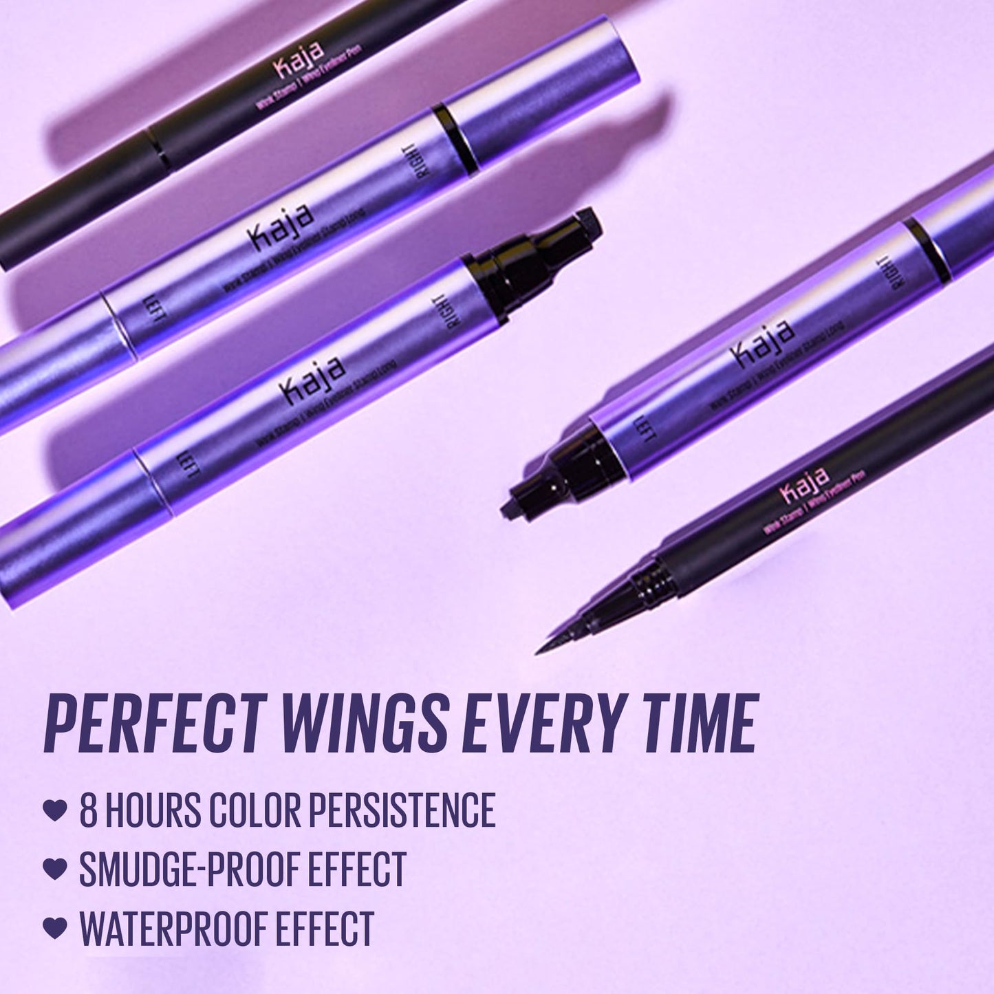 Kaja Winged Eyeliner Set - Wink Stamp Long | with Avocado Extract, Double-ended Wing, Smudge-Proof, Waterproof, Eye Irritation Tested, Long Lasting Pencil, Colorstay, Matte Finish, Cat Eye Look
