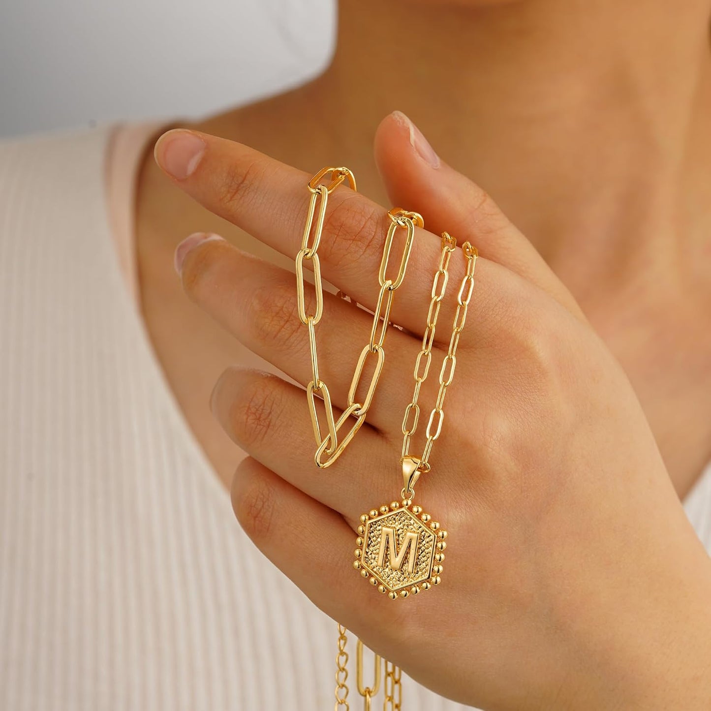 Dainty Initial Necklaces for Women - 14K Gold-Plated Layered Hexagon Design | Perfect Gift for Teens