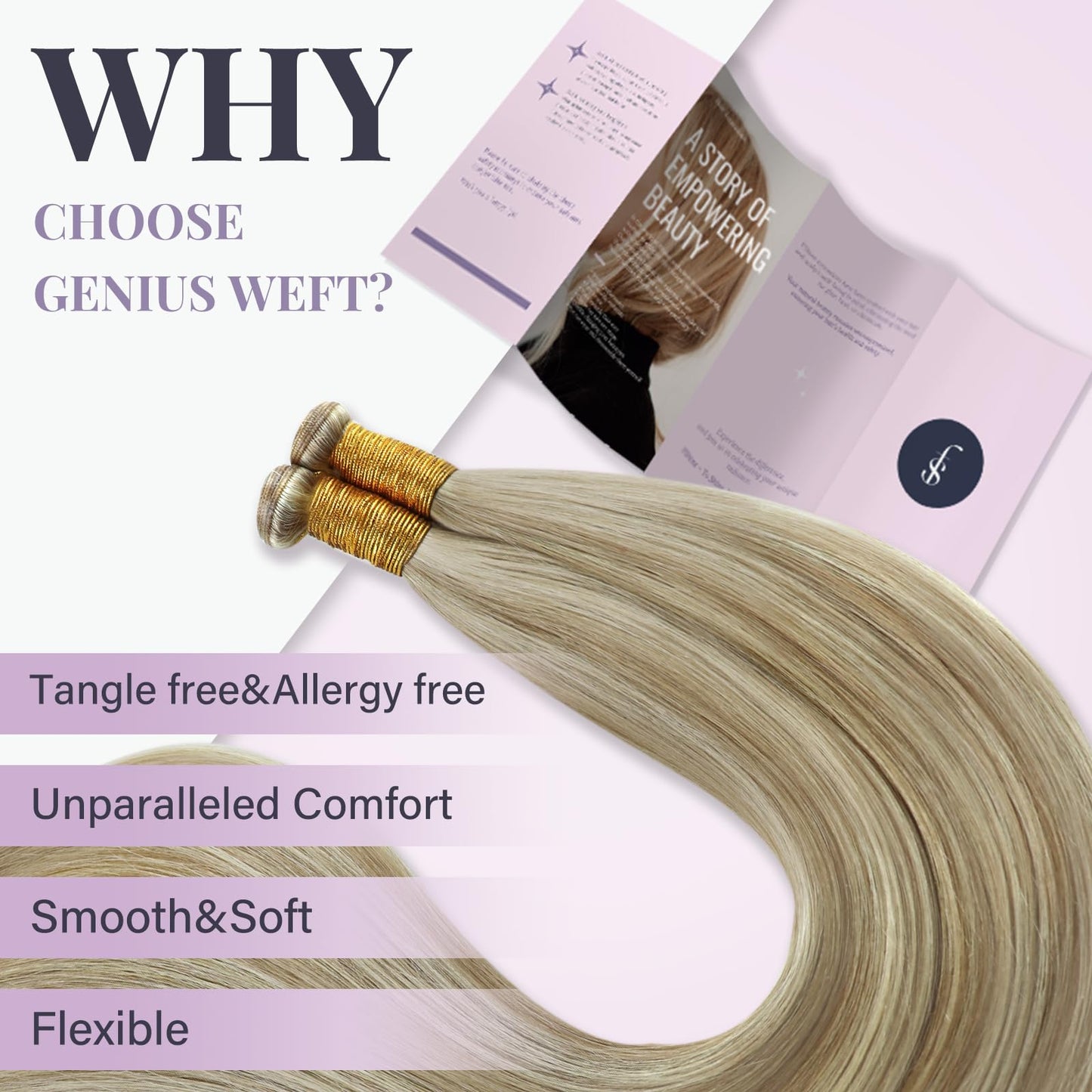 Fshine Real Human Hair Extensions Genius Weft Highlight Ash Blonde And Golden Blonde Sew in for Women 14 Inch 50g Weave Remy Natural
